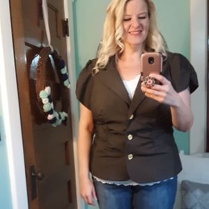 Short sleeve brown/gray suit jacket